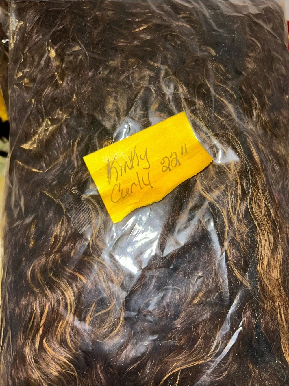 Natural Curly Brown Wig with Honey Blonde Highlights - Unbranded